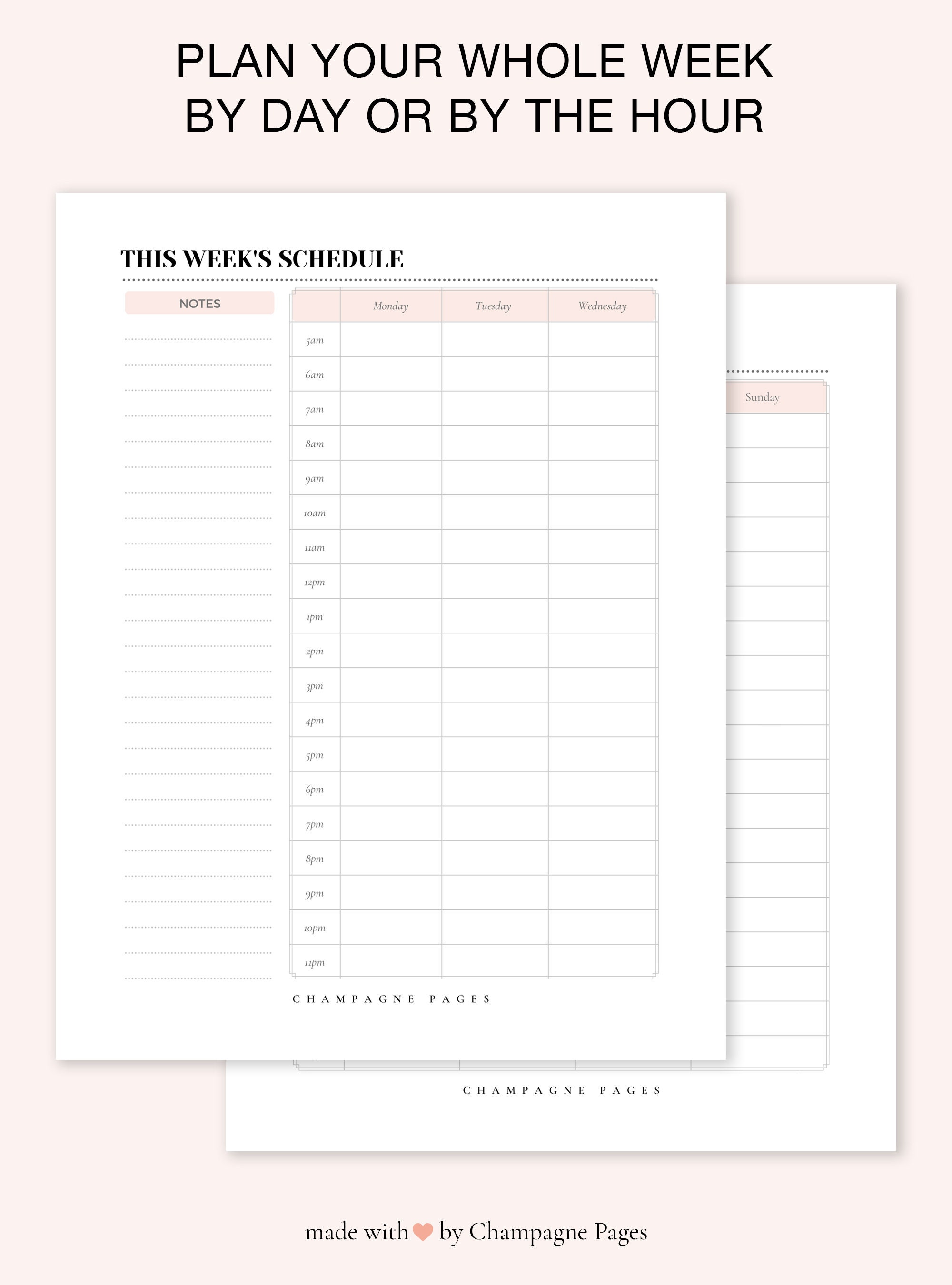 Blush Weekly Schedule Planner – Printable Hourly Agenda (PDF) - Etsy