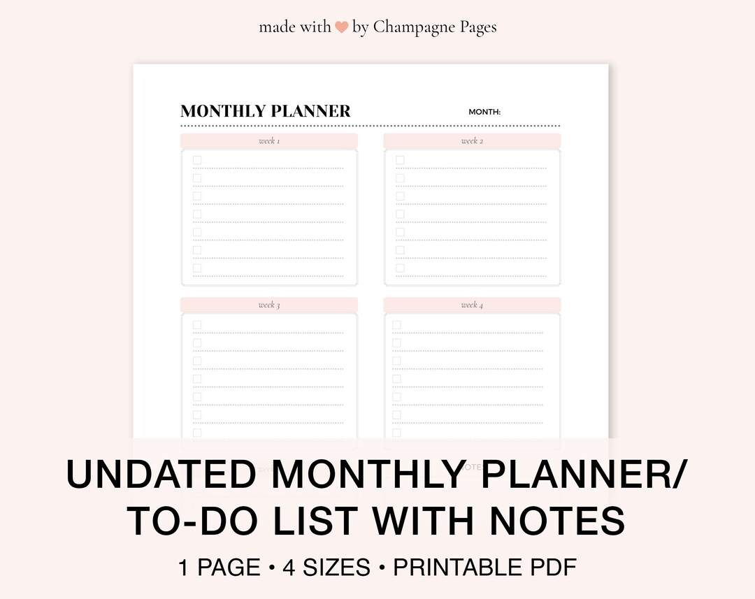 Portrait Monthly to Do List, Monthly Task List, Monthly Schedule ...