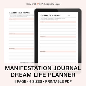 Manifestation Journal, Dream Life Planner, Law of Attraction, GoodNotes Template — Printable PDF Template / A5 • A4 • Letter • Half Size