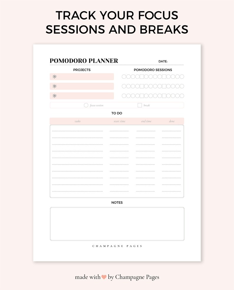 Pomodoro Tracker Printable, Pomodoro Planner, Productivity Tracker ...