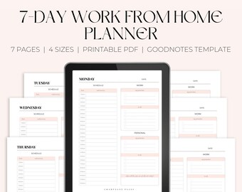 7-Day Work From Home Planner, Daily Schedule GoodNotes Template (Digital Download)