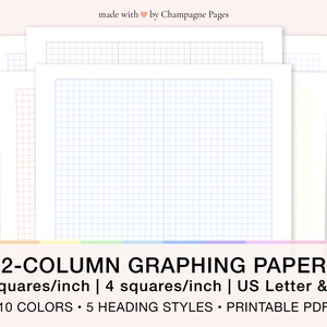 2 Column Graphing Paper Templates -  5x5, 4x4 Quad Ruled Grid Paper Pastel Templates, GoodNotes Template | US Letter, A4 | Printable PDF
