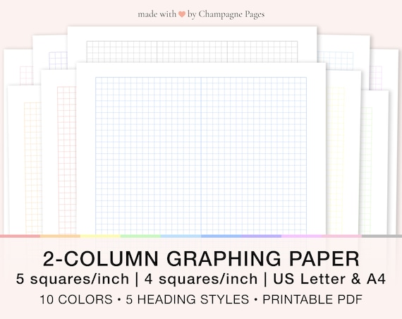 2 column graphing paper templates 5x5 4x4 quad ruled grid etsy