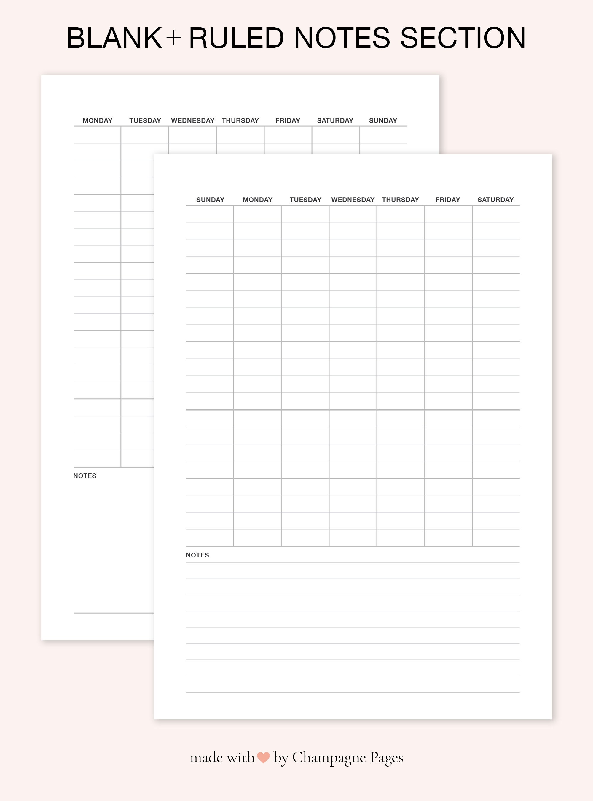 Portrait Undated Monthly Calendar With Notes (printable PDF) - Etsy