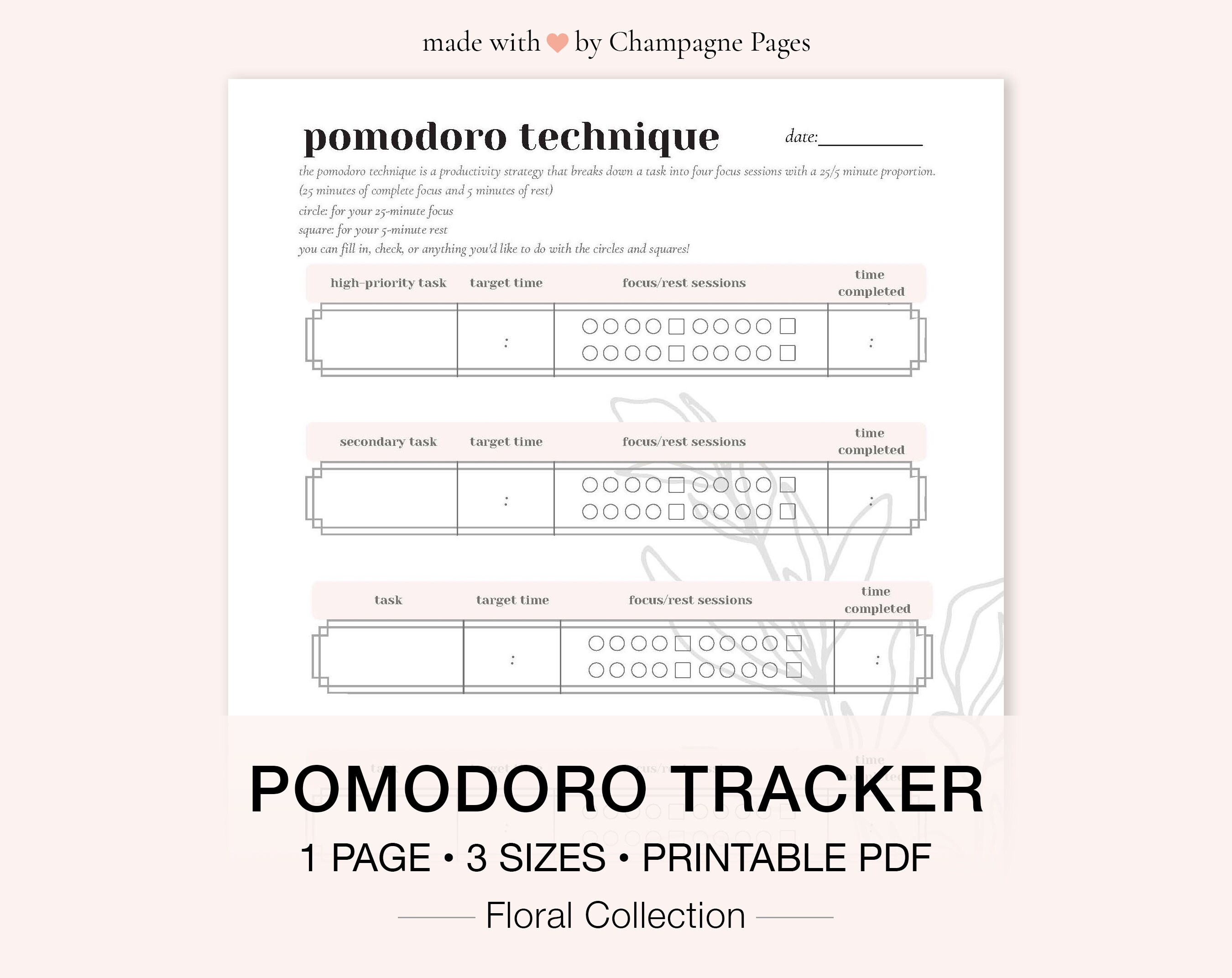 Printable Pomodoro Tracker, Pomodoro Technique Planner, Pomodoro ...