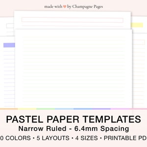 Printable Paper Templates - Narrow Ruled, 6.4mm Spacing Lined Paper Sheets, GoodNotes Template | A5/A4/Letter/Half Letter | Printable PDF