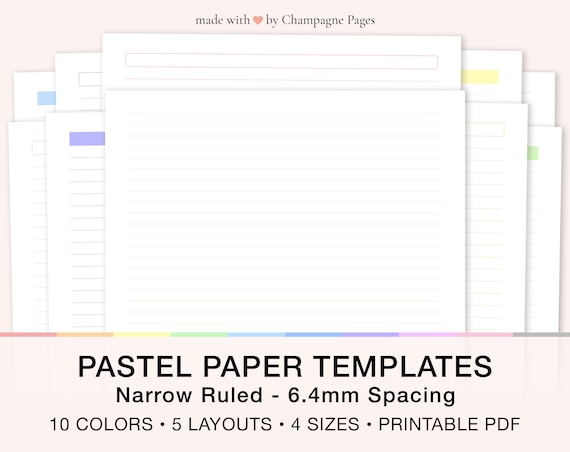 printable paper templates narrow ruled 6 4mm spacing lined etsy hong kong