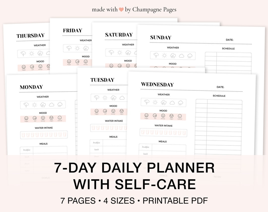 7 Day Routine Layout 7-day Daily Planner With Self-care, Wellness Agenda (printable PDF) - Etsy