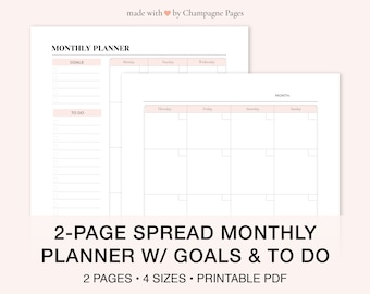 Monthly Planner Template, Goal & To-Do List, A5 A4 Letter Sizes (Printable PDF)