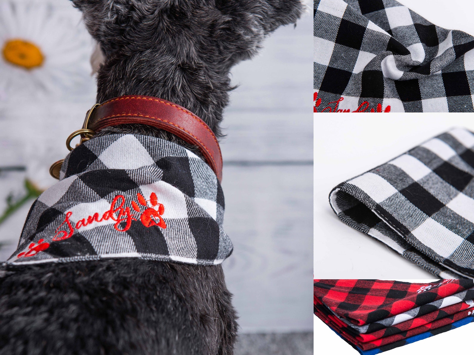 Dog Scarf Personalized Dog Scarf Embroidered Premium Plaid Dog Etsy