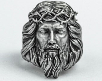 Christ Jesus Beard Ring Faith Jewelry European and American Style Good Friday Catholic Religion Lord Buddhism Taoism 925 Silver Brass Men