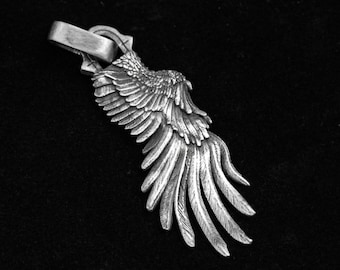Magnifique collier avec pendentif ailes de plumes, bijoux unisexes, objet de foi, ange en prière, bijoux en argent, bijoux de couple simples, en laiton argenté