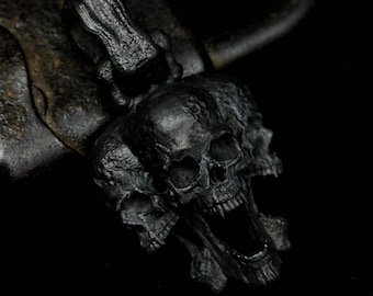 Gothic necklace dark aesthetic three-sided roaring skull pendant cyberpunk power symbol ghost horror jewelry 925 silver brass men and women
