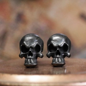 Unique skull stud earrings for men, 925 sterling silver skull stud earrings, gothic handmade skull stud earring jewelry gifts black orsilver