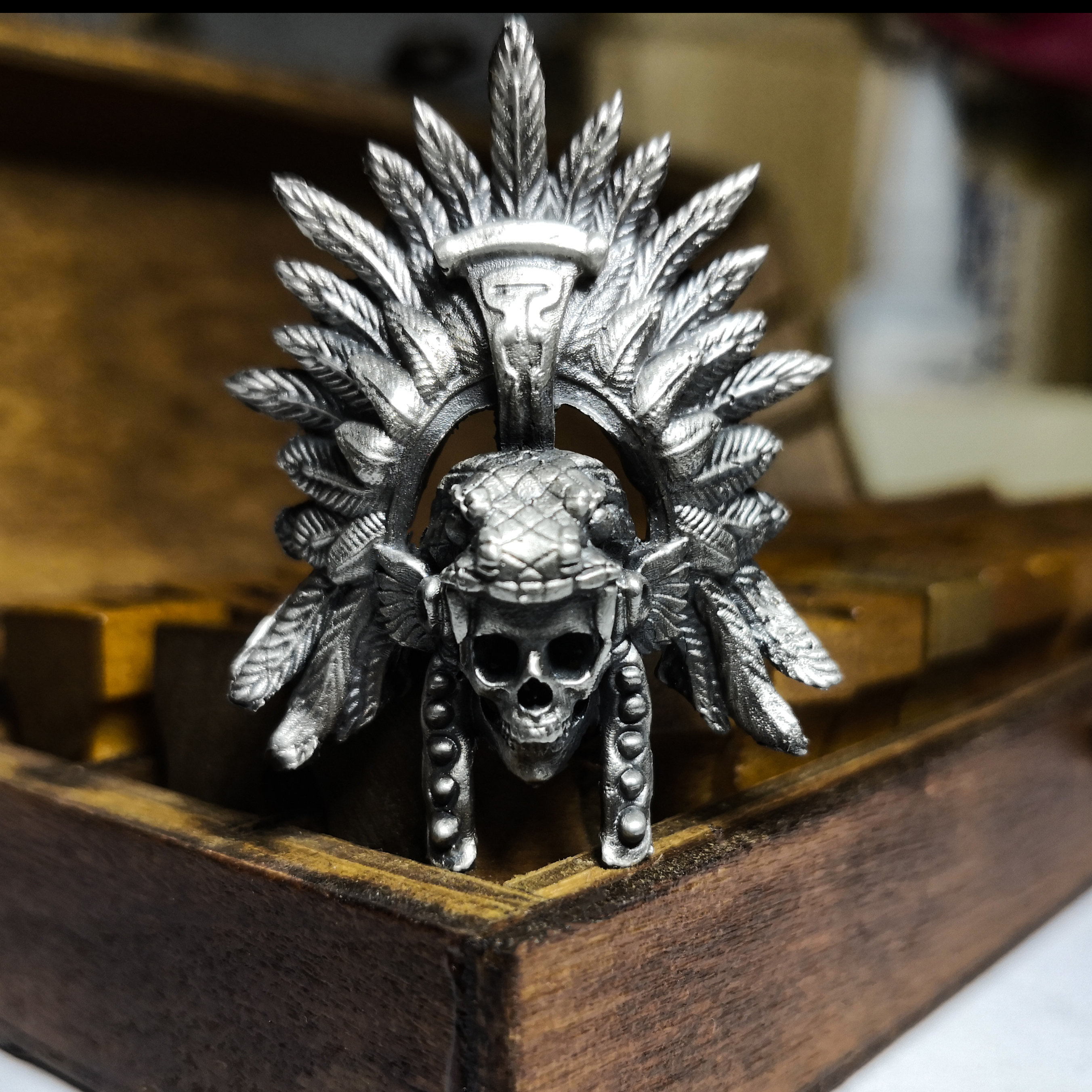 Silver Indian Skull Pendant - Etsy