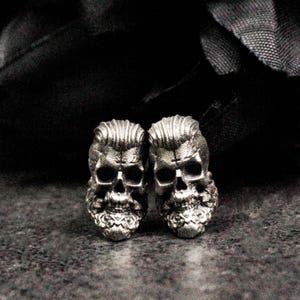 Earrings, Ami Khaki, inverted cross, skull, sterling silver earrings, greasy uncle, gentleman, retro portrait, face earrings