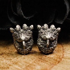 owl stud earrings, wildlife, feline themed jewelry, bird stud earrings, cute bird gifts, gothic eagle head stud earrings