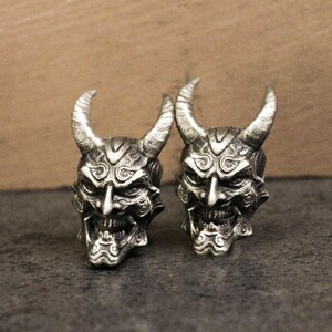 Unique Prajna earrings, mask earrings, ghost face earrings, Japanese mask earrings, evil ghost devil earrings, Japanese art jewelry
