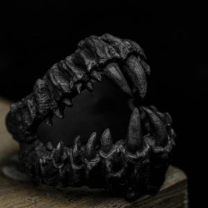 Gruseliger großer Fangzahn Ring Beast Fänge Gruseliger Schmuck Zähne Schädel Silber Fänge Handmade Vampir Geist 925 Silber Herren Silber Schmuck