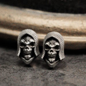Skeleton Warrior Earrings in Chainmail - Crusader Chainmail Equipment Skeleton Earrings - Fantasy Design Gifts - Dark Style Games or Movies