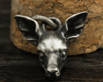 Charivari,Collana placcata in vero argento a due file, con corno di cervo e cervo e corno di cervo, pezzo unico da uomo e da donna, realizzata a mano in Austria