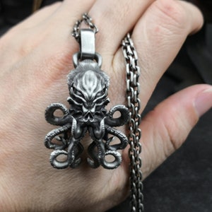 Big Octopus Cthulhu Pendant Necklace Myths and Legends Marine Animals Seawater Gifts Nautical 925 Sterling Silver Brass for Men and Women