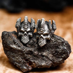 Men'sGothicearrings, patterns, crowns, skulls, knights, warriors, sacred, ancient curses, the master of dark fashion, sterlingsilverearrings