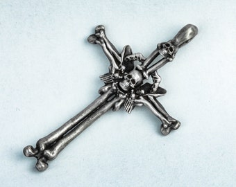 Cross Skull Pendant Necklace Christian Jesus Temple Order Teutonic Knights Faith Craftsman Made 925 Silver Brass Men and Women