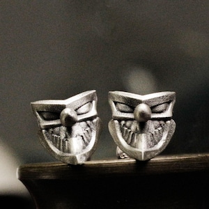 Lord mask earrings, devil design mask, death mask earrings, handmade silver earrings