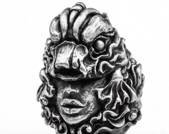Handmade Sterling Silver Beast Ring - Gothic Masked Character