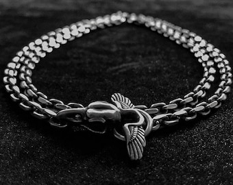 925 Sterling Silver Crow Skull Chain Necklace, Gothic Jewelry