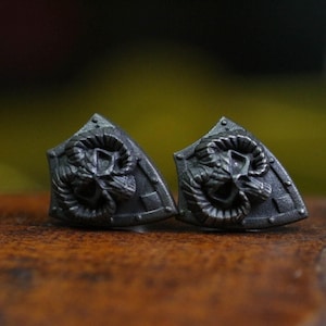 Earrings, shield-shaped, ram head, ram horns, skull, badge, vintage oxidized sheep head earrings, Aries gift,