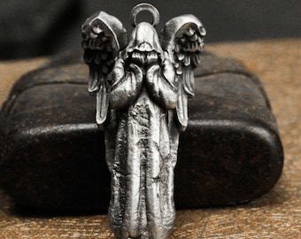 Sterling Silver Weeping Angel Pendant, Angel of Sorrow Necklace