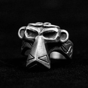 Forest Natural Monkey Hip Hop Ring Simple Design Animal Zodiac Monkey Journey to the West Smart Monkey Silver Jewelry Silver Brass