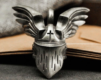 Handmade Crusader Helmet Pendant, 925 Silver Knight Necklace