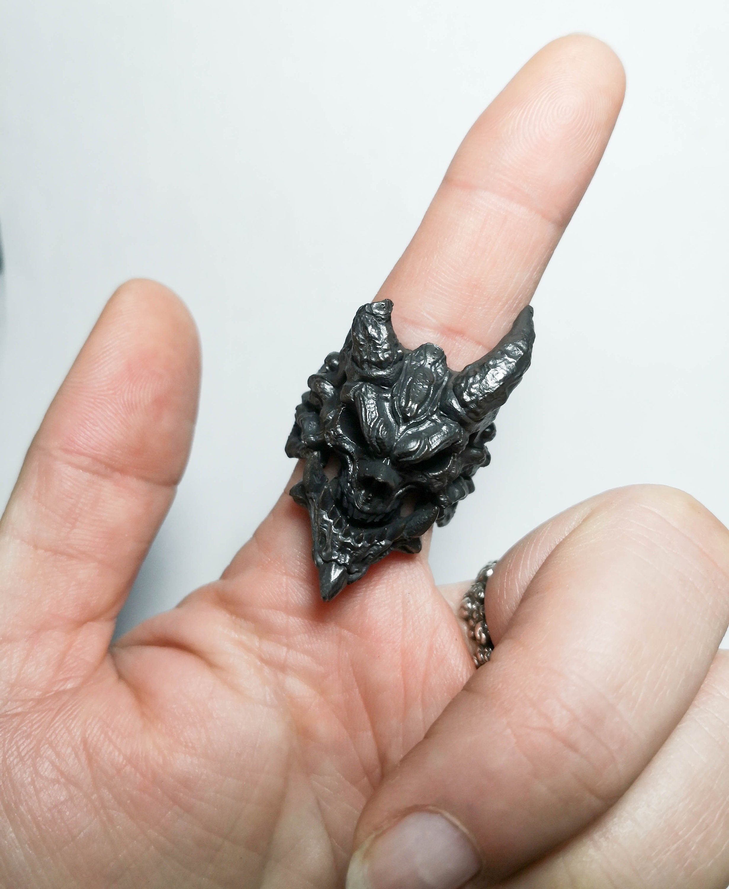 Broken Horn Crack Skull Devil Silver Brass Ring Evil Cool
