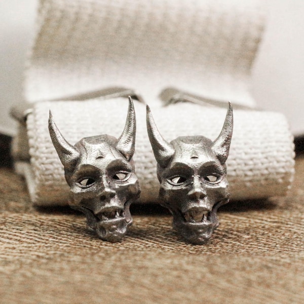 Handmade Sterling Silver Devil Face Earrings, Gothic Skull Design