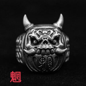 Dharma ring ghost face prajna ring warrior ghost exorcism symbolizes good luck and good luck 925 silver brass for men and women