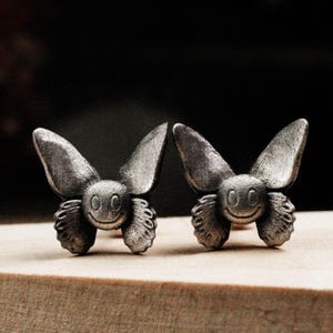 Butterfly Shaped 925 Sterling Silver Earrings - Healing Smiley Face Earrings - Petite Girls Earrings - Vintage Style Jewelry