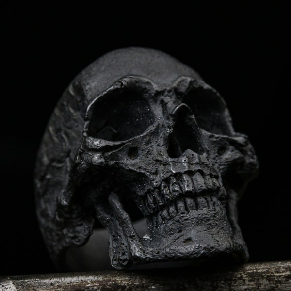 Super detailed dark gothic weathered textured skull 925 silver ring, custom ring, unisex ring, personalized gift ring
