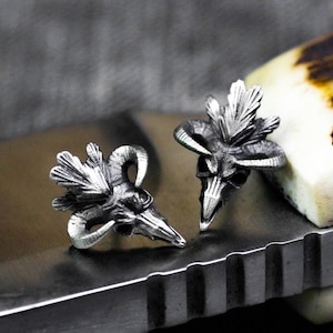 Sterling Silber Widder Schädel Ohrringe/Gothic Horn Schaf Ohrringe/Widder Ohrringe Geschenk, unisex Tierschädel Schmuck/Sternzeichen Schafe Schmuck