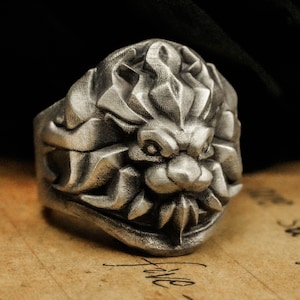Lion King Ring, Lion Totem Men's Silver Ring, Hand-carved Animal Spirit Ring, King of Beasts Ring, Celtic Style Lion Ring