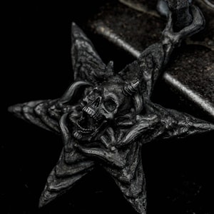 Hexagonal Star Skull Pendant Necklace - Death Necklace - Symbol of Power and Rebirth - Dark Totem Necklace - 925 Sterling Silver Skull Gift
