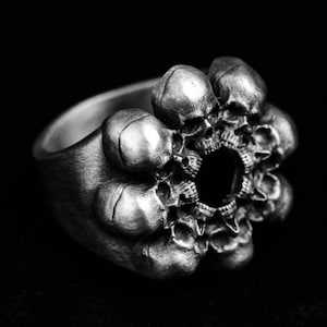 Rebirth Death Dark Soul Skull Ring 925 Sterling Silver Men&#39;s and Women&#39;s Brass Rock Trendy Silver Jewelry Spliced Thousand Faces Skull