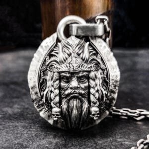 Viking silver pendant necklace - Norse mythology Aesir Odin pendant necklace, Valkyrie Gothic necklace - mythological wisdom symbol