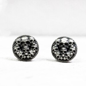 Sterling silver earrings, skulls, offerings, discs, black or silver, men's earrings jewelry gifts, many small skulls, artisan silver jewelry
