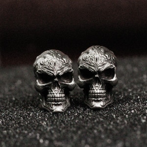 Classic skull sterling silverearrings - dark aesthetic ghost high-quality black skull earrings - full jaw skull earrings - hand-carvedskulls