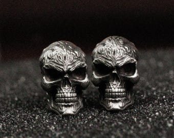Classic skull sterling silverearrings - dark aesthetic ghost high-quality black skull earrings - full jaw skull earrings - hand-carvedskulls