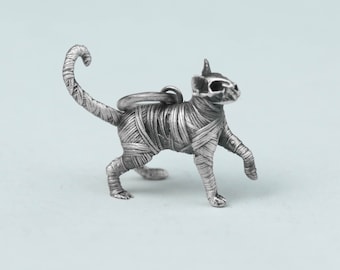 Silver Mummy Cat Pendant Necklace-Egyptian Elvis-Egyptian Elvis Goddess Necklace, 3D Animal Pendant-1 Small Silver Ornament