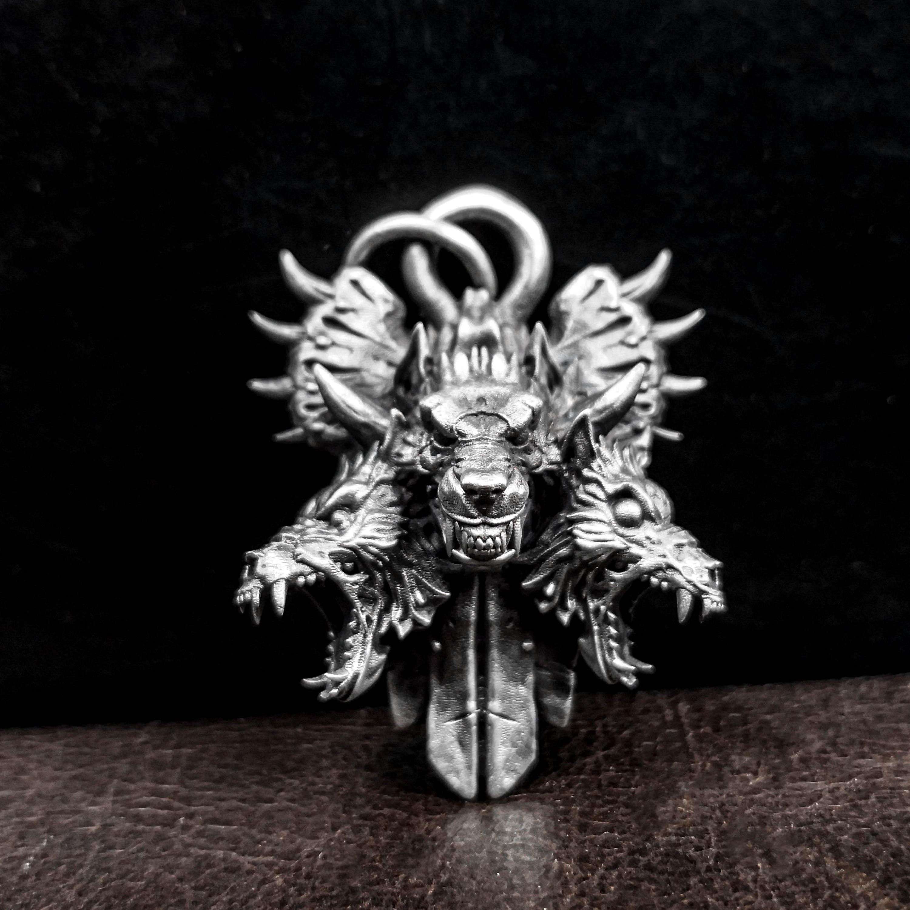 Three-headed evil dog pendant necklace, demon guard dog, hellhound jewelry, Satan ghost pendant gift, guardian of the underworld